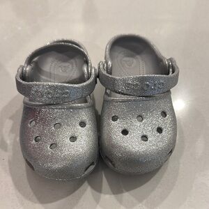 Kids Silver Glitter Crocs